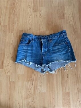 Levi's Dark Blue Distressed Denim Cutoff Shorts